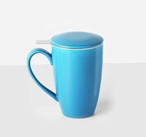 Mintblue ceramic tea mug with infuser and lid